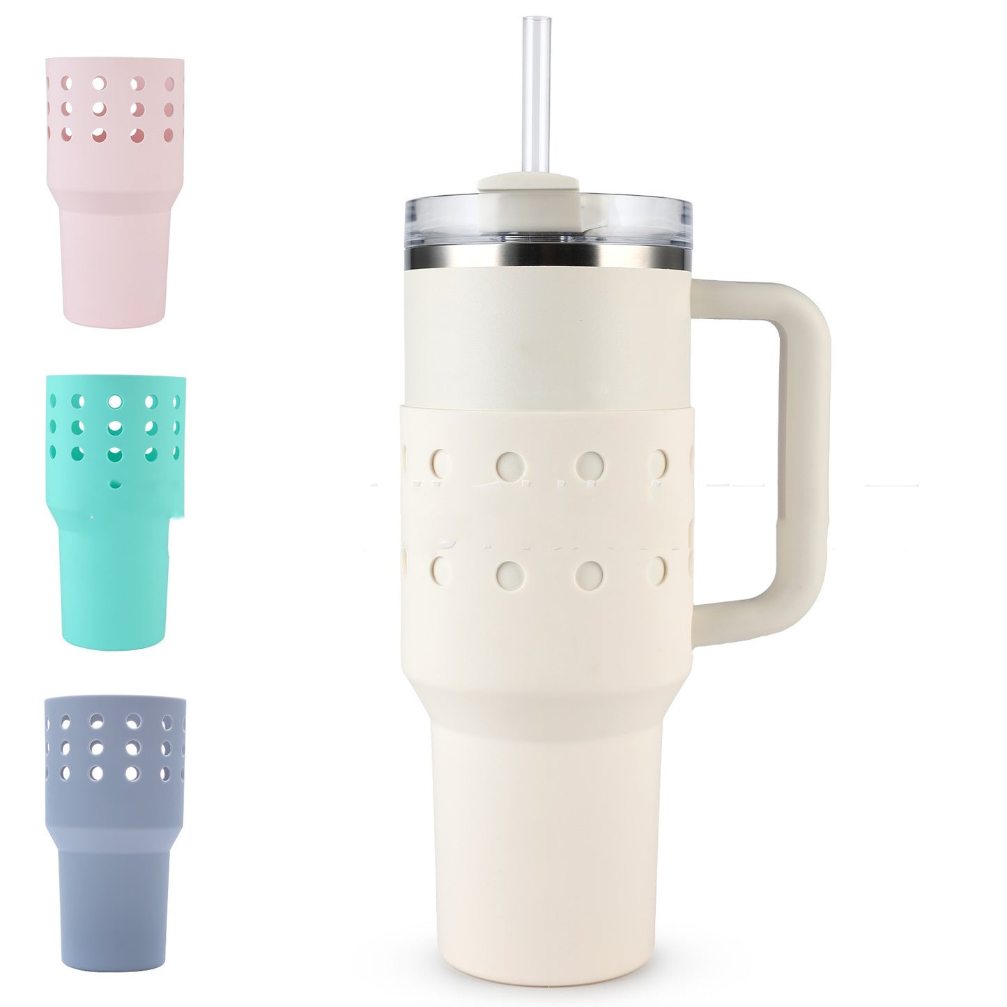 Housse silicone gourde blanc protection anti chute gobelet