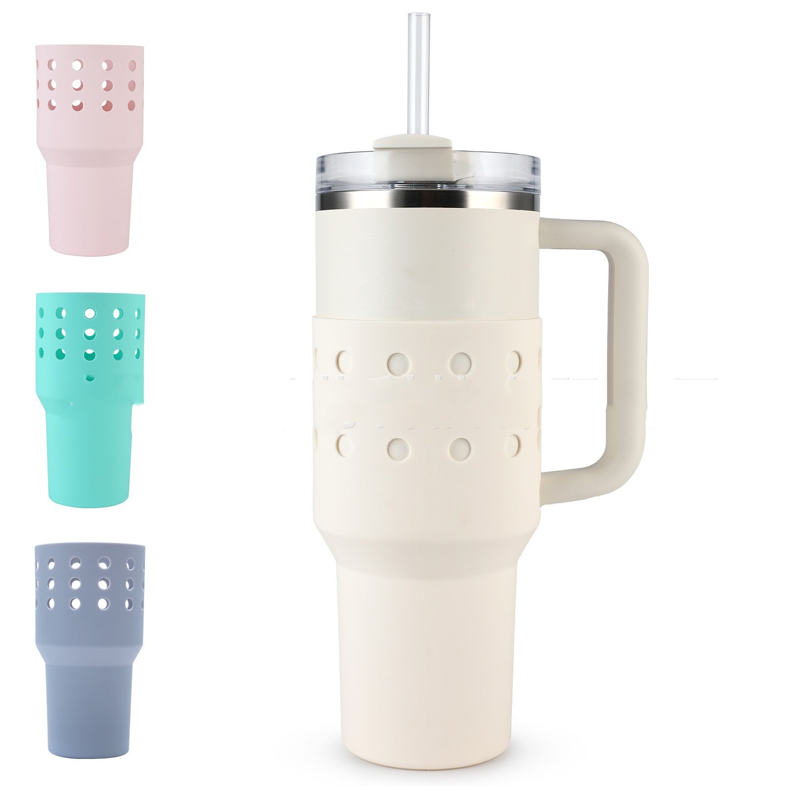 Housse silicone gourde blanc protection anti chute gobelet