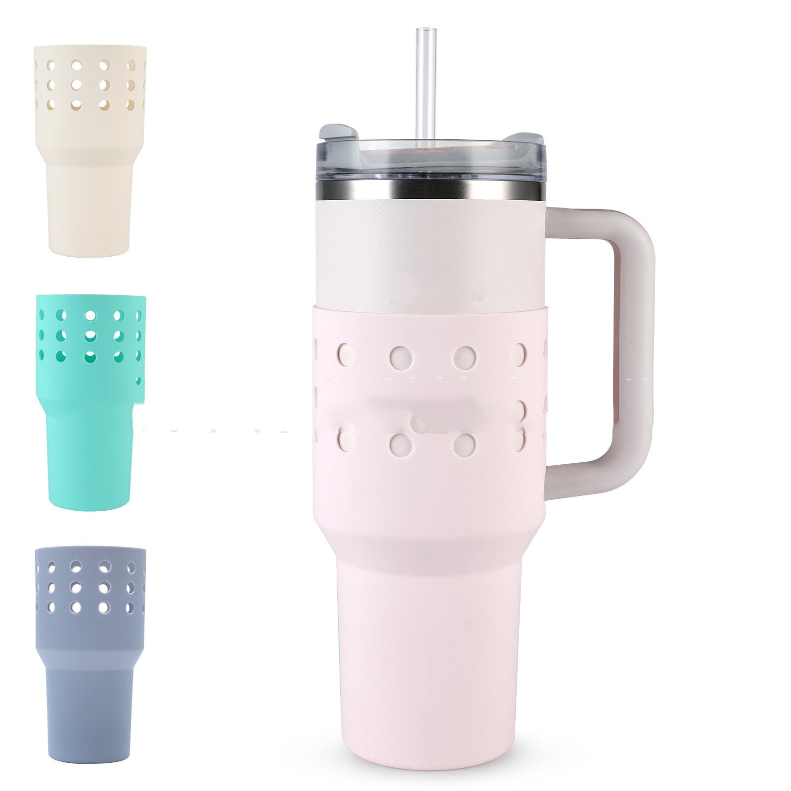 Housse silicone gourde rose protection anti choc anti chute gobelet