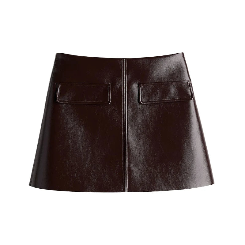 Jupe femme en simili cuir coupe droite style chic automne hiver printemps