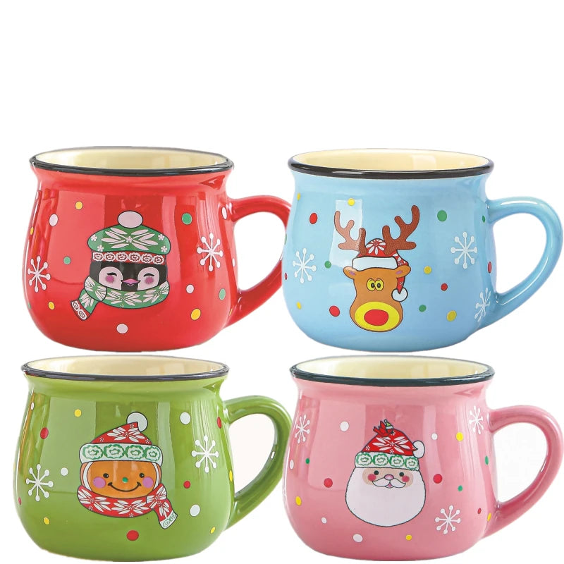 Lot de 4 tasses de Noël en céramique Père Noël renne bonhomme de neige hiver 2026