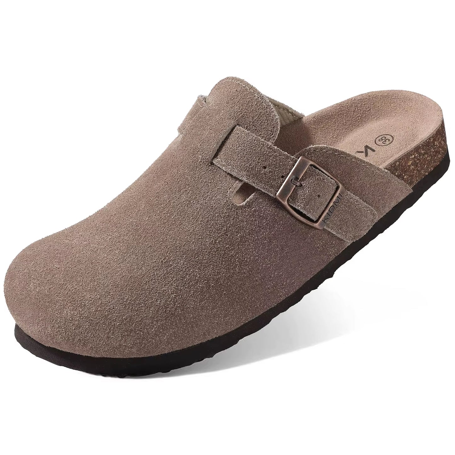Mules sabots Kidmi en daim gris chaussures confort semelle liège