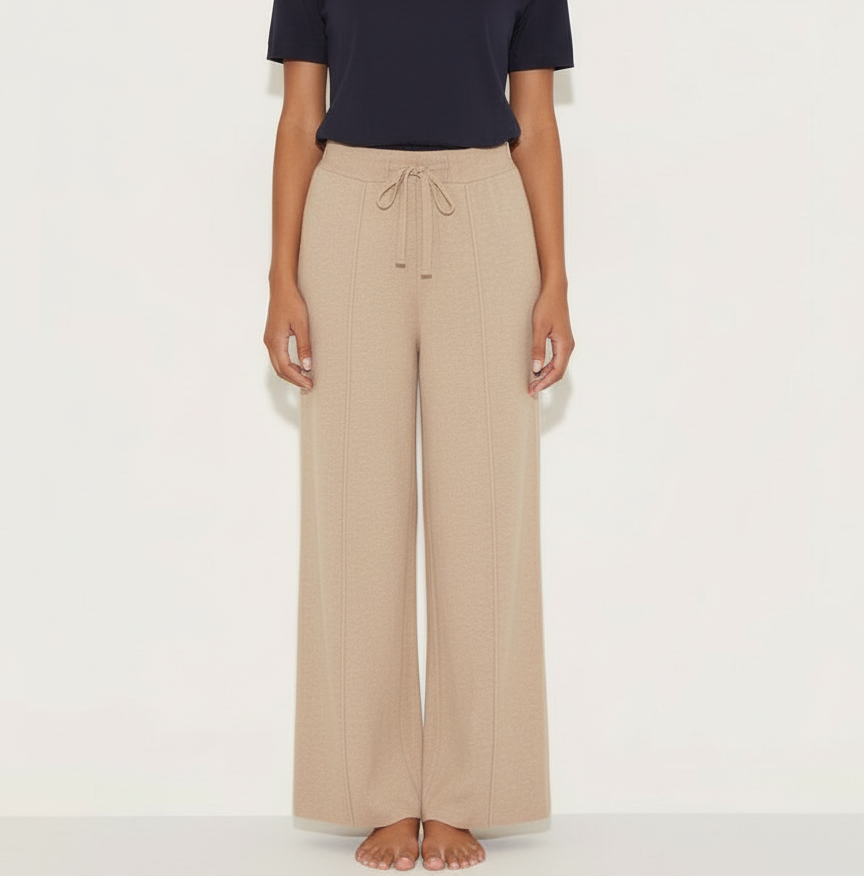Pantalon loungewear femme laine et cachemire beige coupe ample – hiver printemps