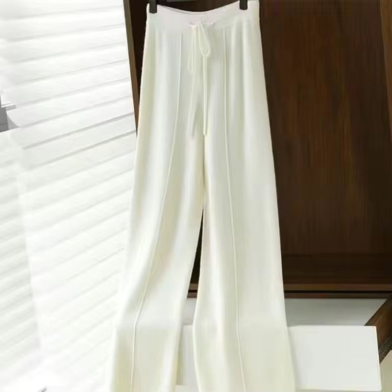Pantalon femme laine cachemire blanc cassé coupe ample cosy