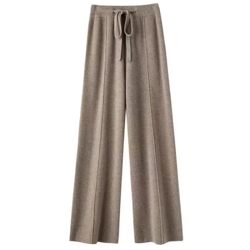 Pantalon femme laine cachemire taupe coupe ample cosy