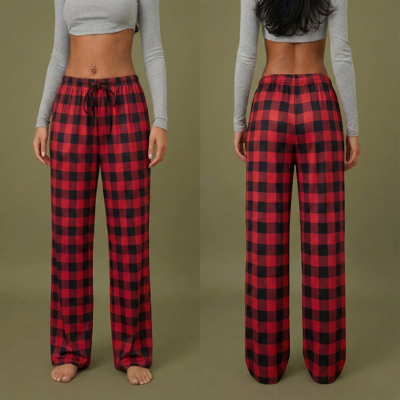 Pantalon de pyjama femme à carreaux plaid rouge et noir coupe ample hiver printemps 2026