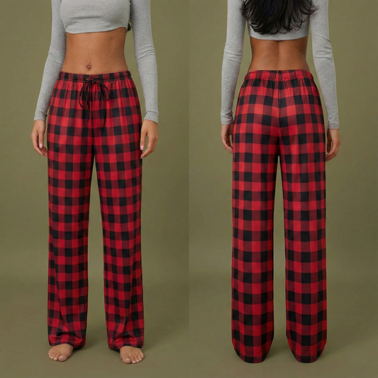 Pantalon de pyjama femme à carreaux plaid rouge et noir coupe ample hiver printemps 2026