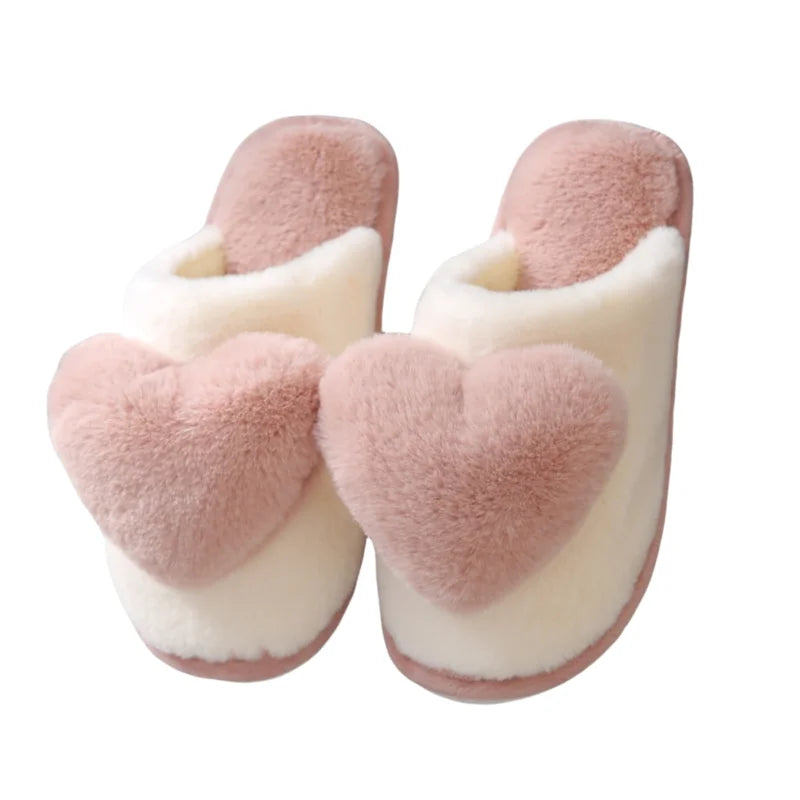 Pantoufles femme hiver motif cœur kaki chaussons hiver fourrés