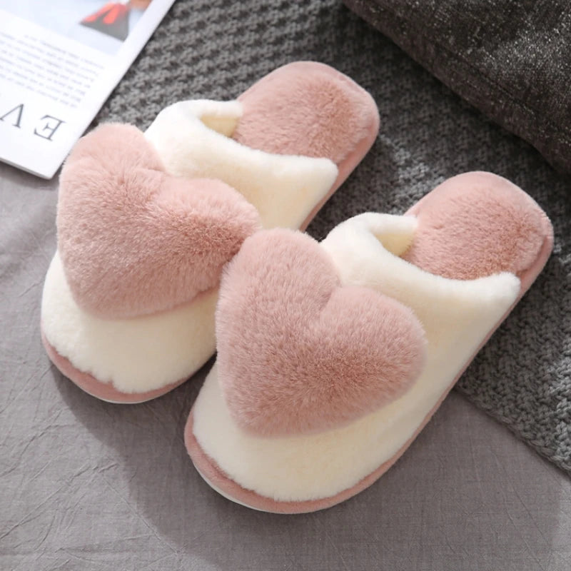 Pantoufles femme hiver motif cœur kaki mules fourrées