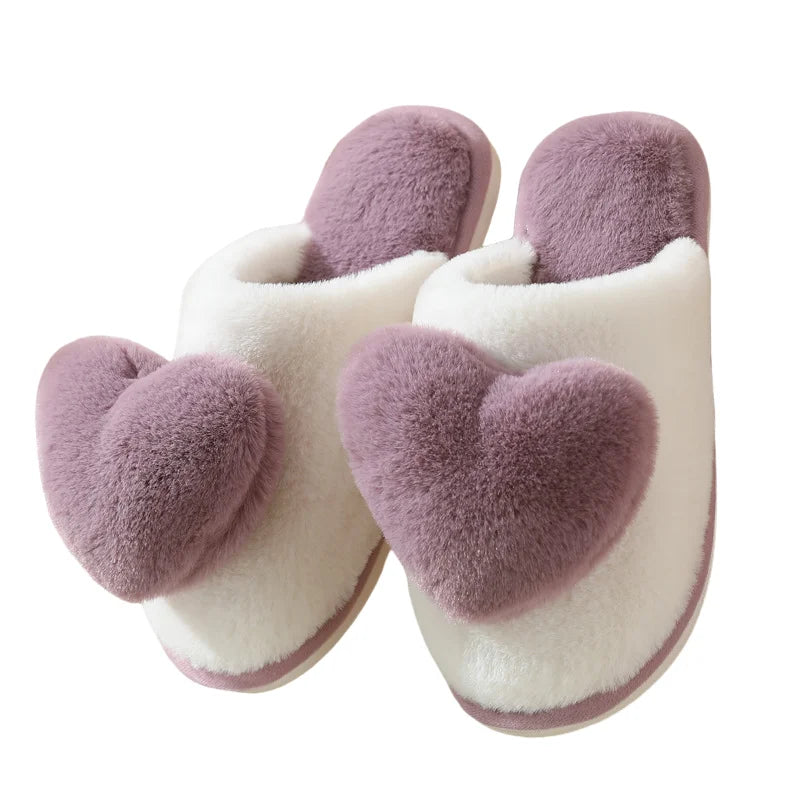 Pantoufles femme hiver motif cœur violet chaussons hiver