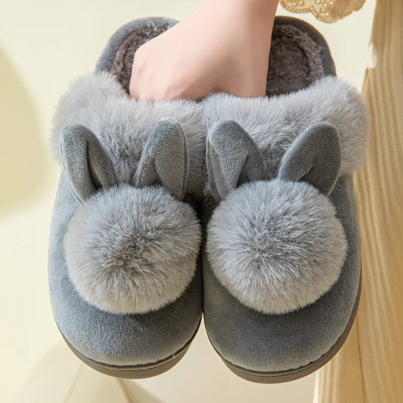 Pantoufles femme hiver fourrées en peluche gris mules moelleuses antidérapantes