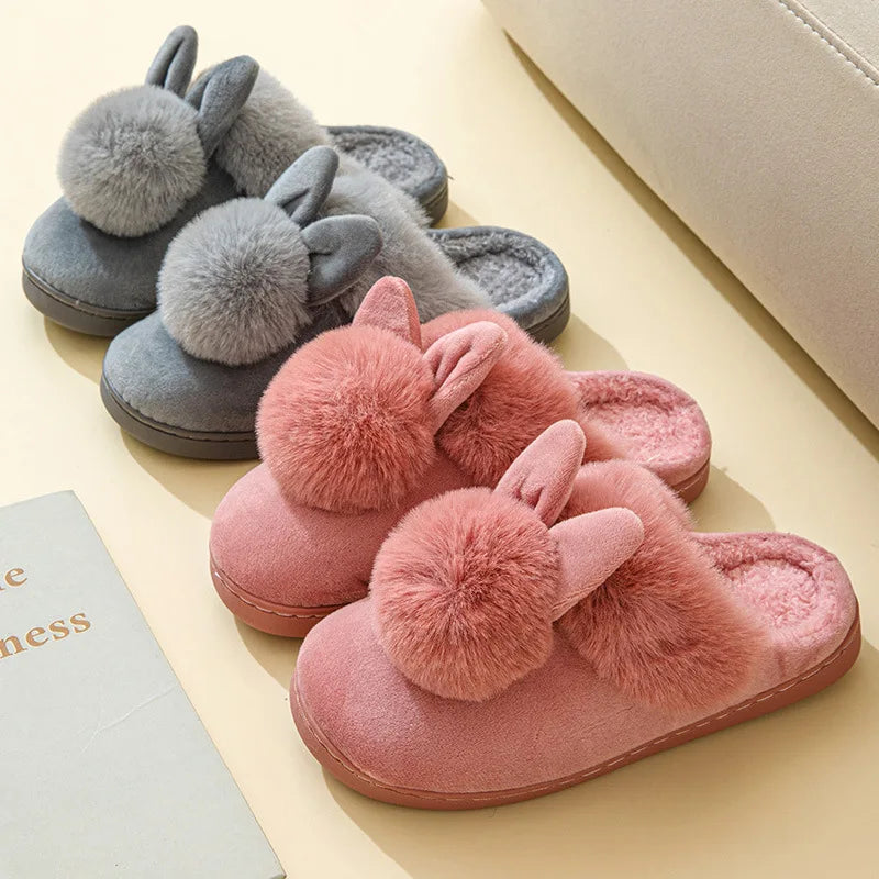 Pantoufles femme hiver fourrées en peluche gris et rose mules moelleuses antidérapantes