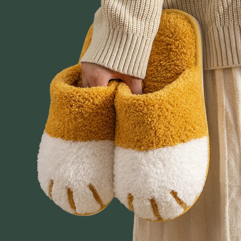Pantoufles femme hiver patte de chat orange chaussons fourrés