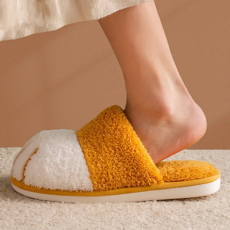 Pantoufles femme hiver patte de chat orange chaussons portés