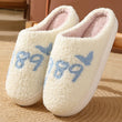 Pantoufles femme hiver en peluche motif 1989 bleu chaussons chauds
