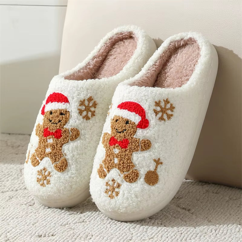 Pantoufles de Noël en peluche bonhomme pain d’épices chaussons moelleux hiver