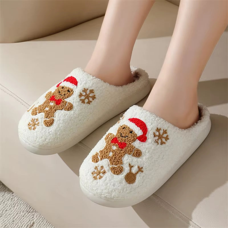 Pantoufles de Noël en peluche bonhomme pain d’épices chaussons portés hiver