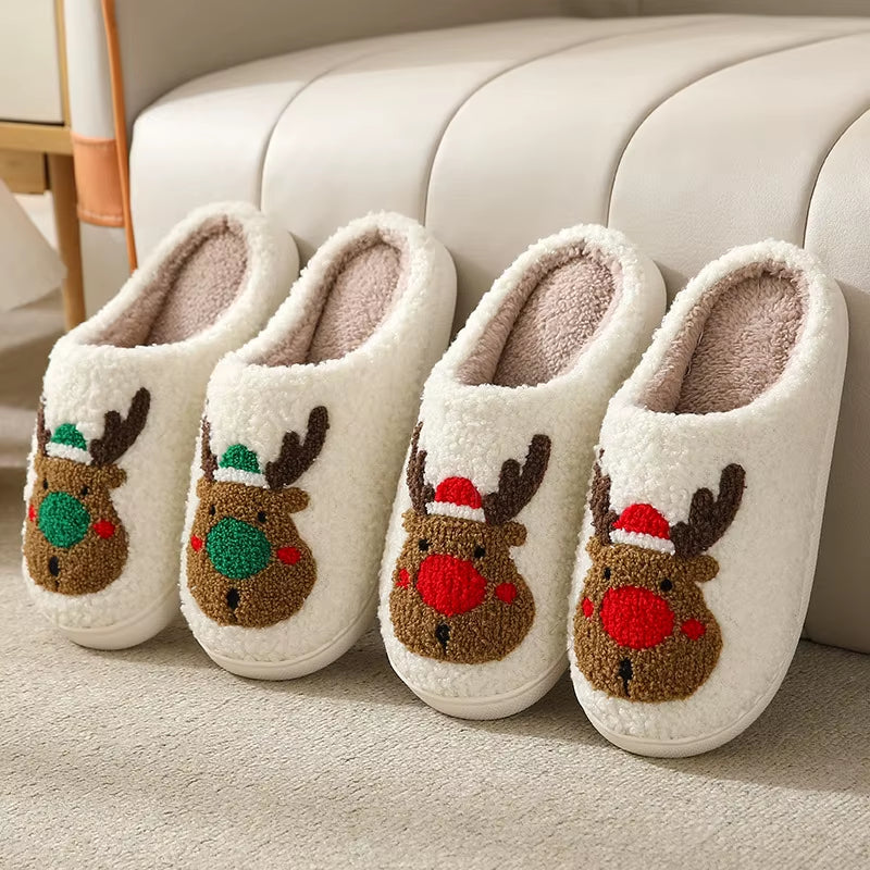 Pantoufles de Noël en peluche collection motifs renne chaussons hiver