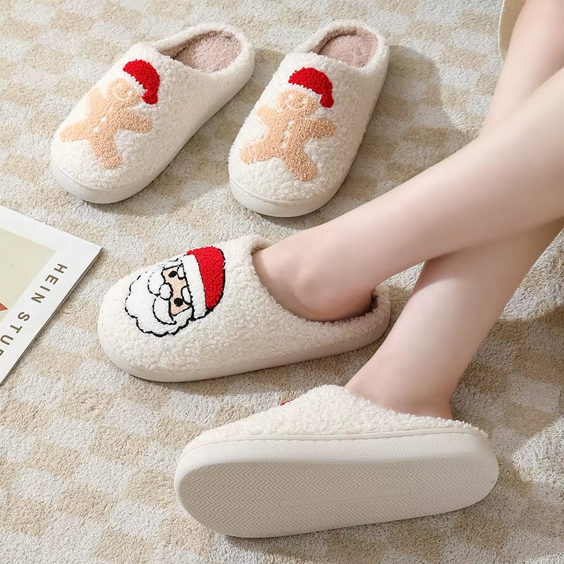 Pantoufles de Noël en peluche père Noël, chaussons portés hiver