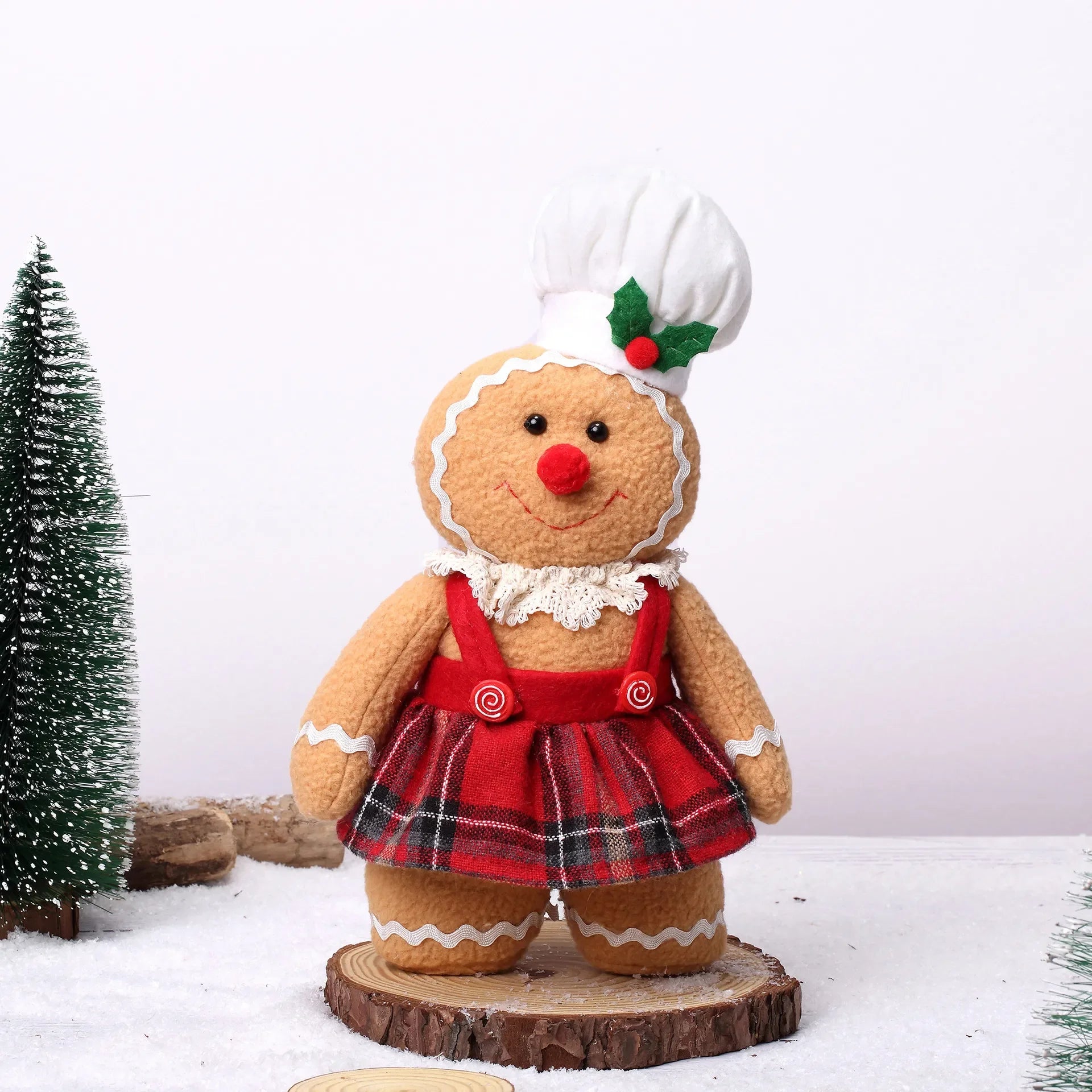 Peluche bonhomme pain d’épices Noël madame robe rouge