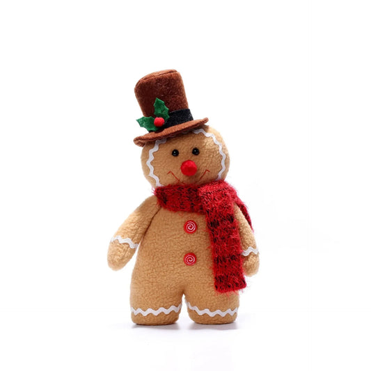 Peluche bonhomme pain d’épices Noël monsieur avec écharpe rouge