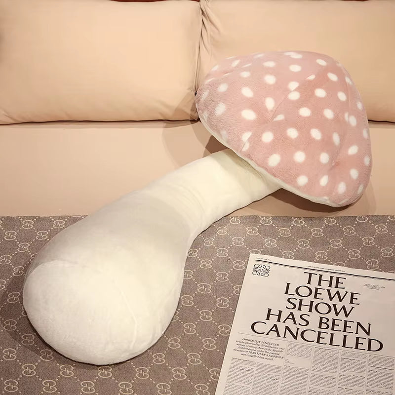 Peluche champignon grand format rose coussin câlin ultra doux