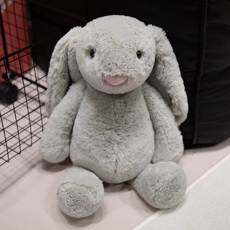 Peluche lapin kawaii longues oreilles gris doudou cocooning ultra doux