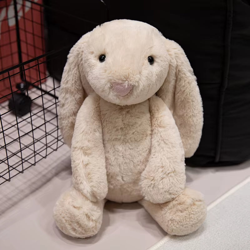 Peluche lapin kawaii longues oreilles marron assis doudou cocooning ultra doux