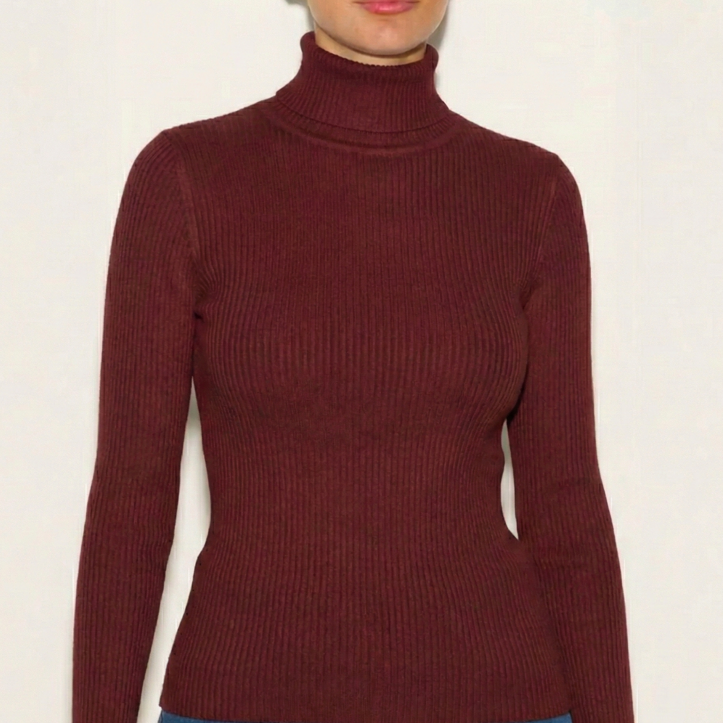 Pull col roulé femme côtelé maille douce bordeaux chaud hiver printemps 2026