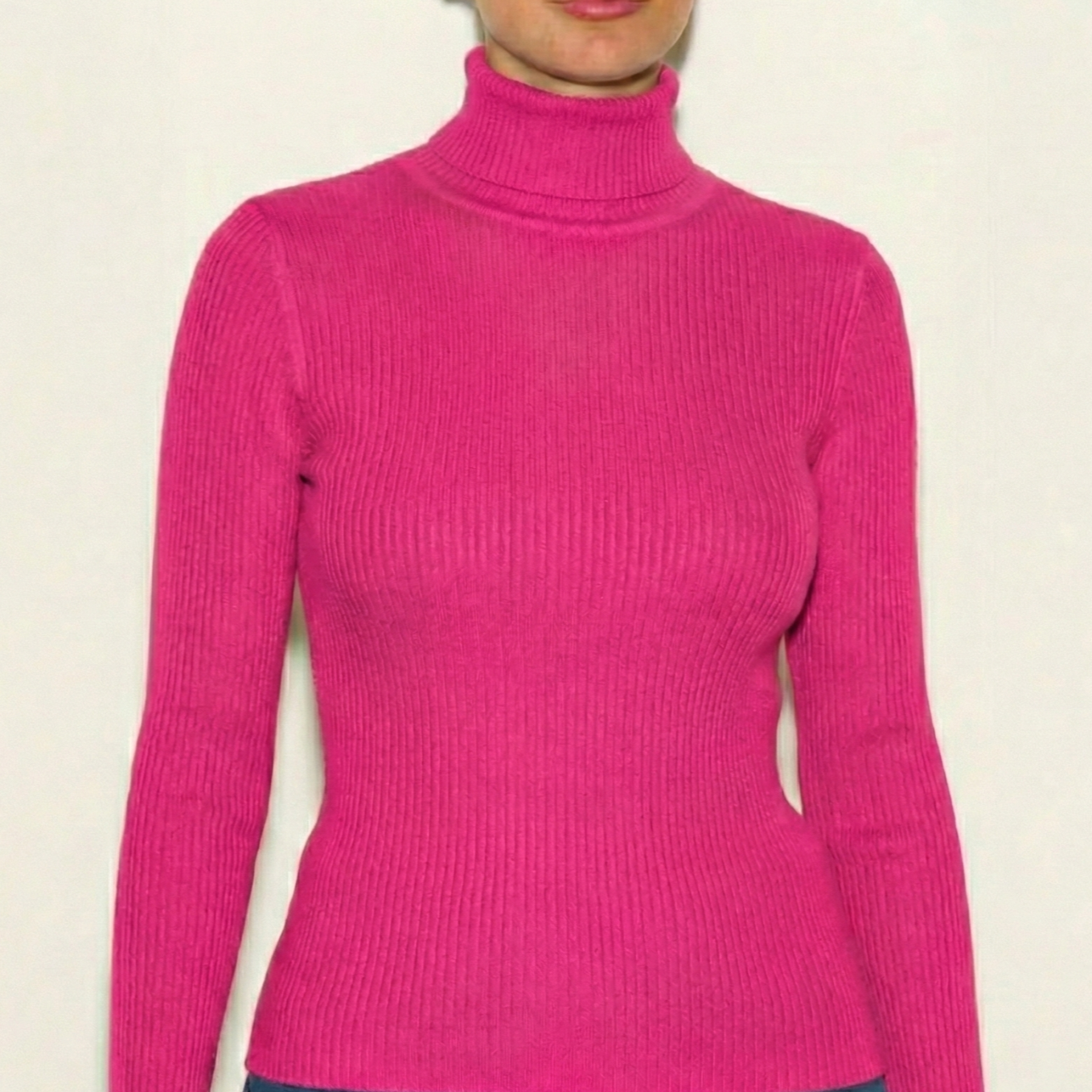 Pull col roulé femme côtelé maille douce rose chaud hiver printemps 2026
