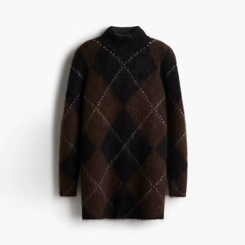 Pull maille brossée femme tartan coupe confortable hiver printemps