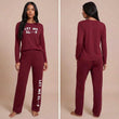 Pyjama femme deux pièces manches longues imprimé mignon rouge bordeaux sur modèle hiver printemps 2026