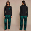 Pyjama femme à carreaux motif vichy vert deux pièces manches longues sur modèle hiver printemps 2026