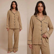 Pyjama femme en gaze de coton marron à pois noirs – printemps été 2026