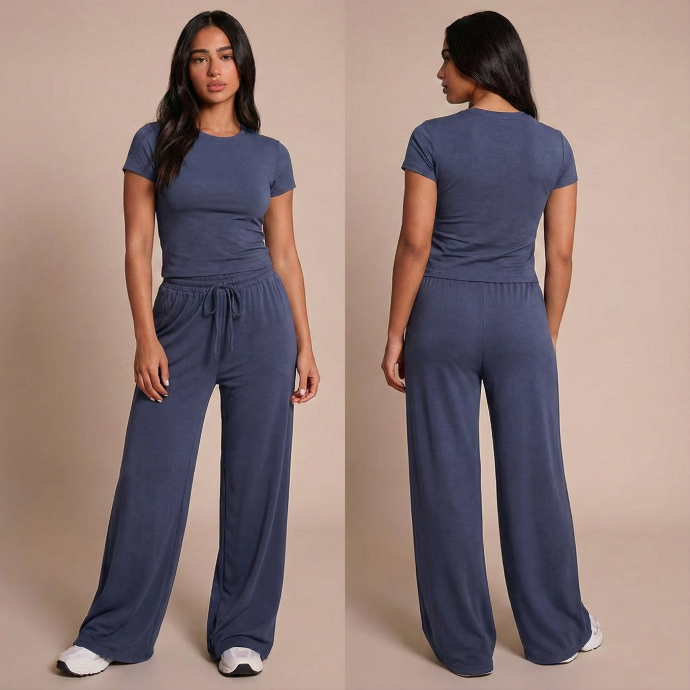Pyjama femme en modal manches courtes bleu sur modèle printemps été 2026