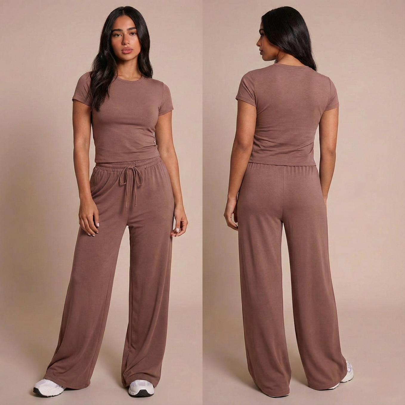 Pyjama femme en modal manches courtes kaki sur modèle printemps été 2026