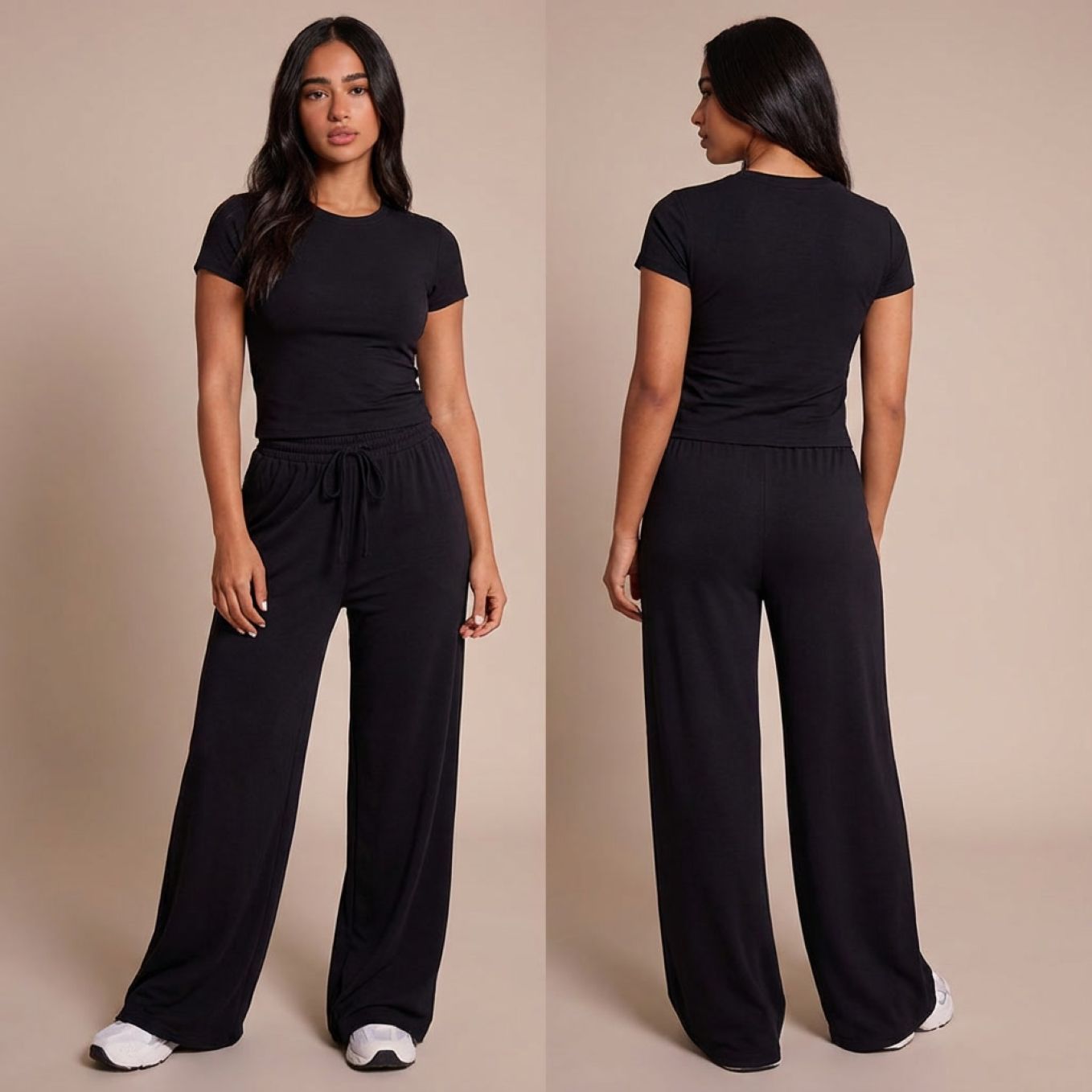 pyjama-femme-modal-manches-courtes-noir-sur-modele-printemps-ete-2026