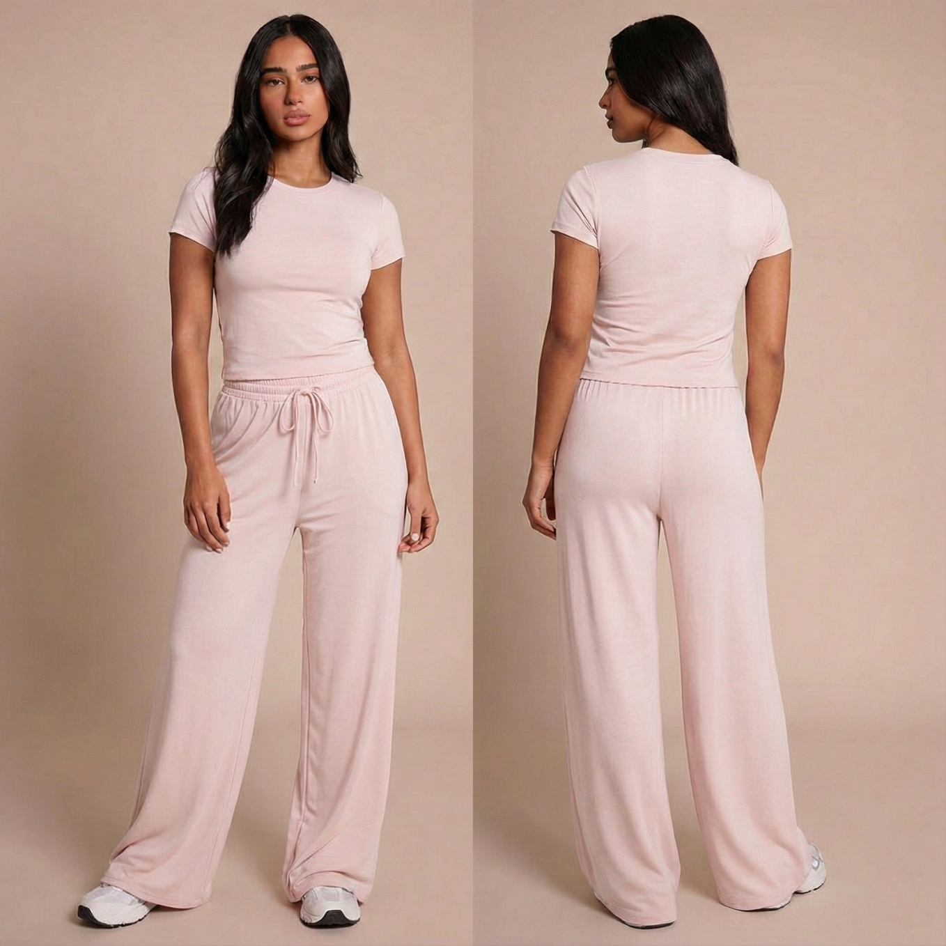 Pyjama femme en modal manches courtes rose sur modèle printemps été 2026