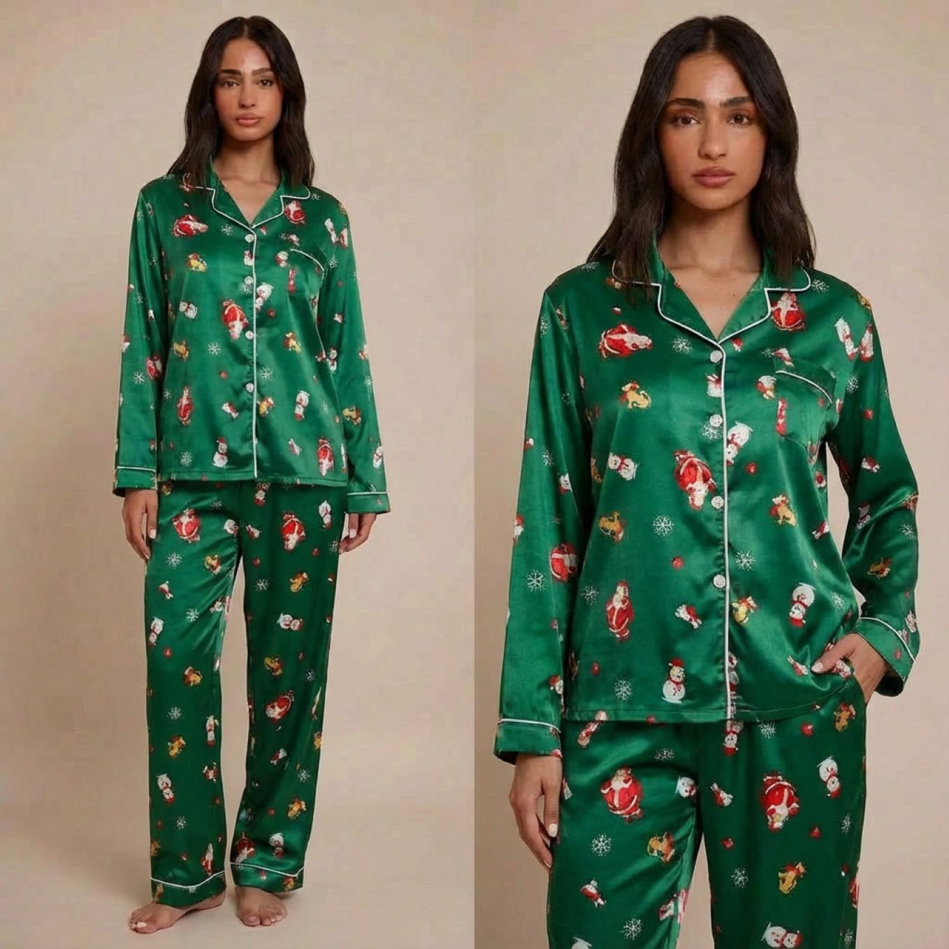 pyjama-noel-femme-deux-pieces-bonhomme-de-neige-vert-hiver-2026-sur-modele