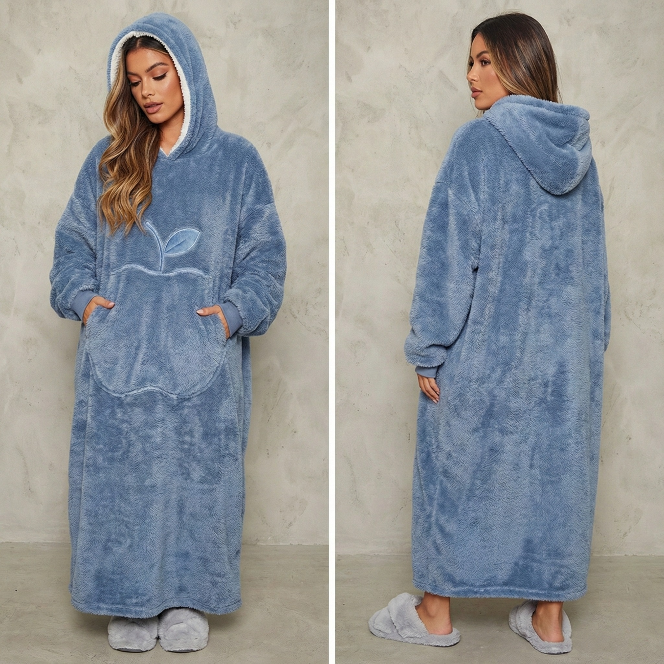 Sweat plaid long bleu ciel pilou pilou oversize doux