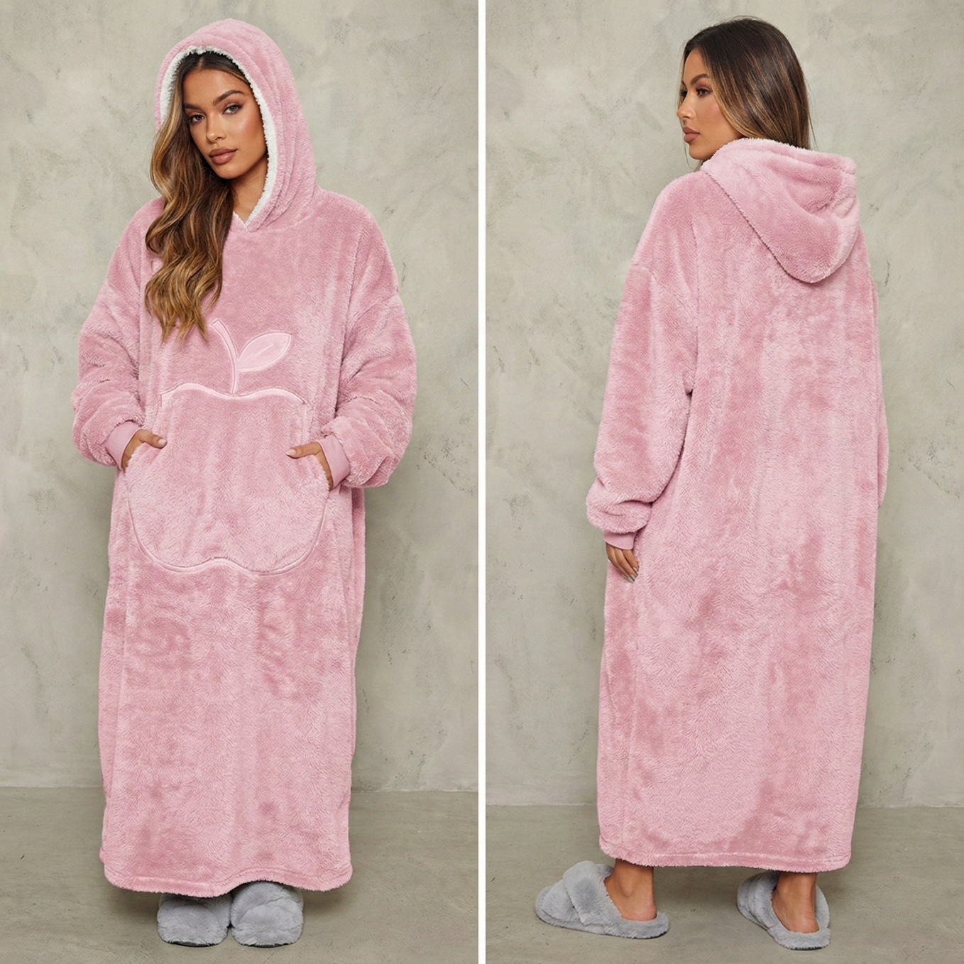 Sweat plaid long rose pilou pilou oversize doux cocooning
