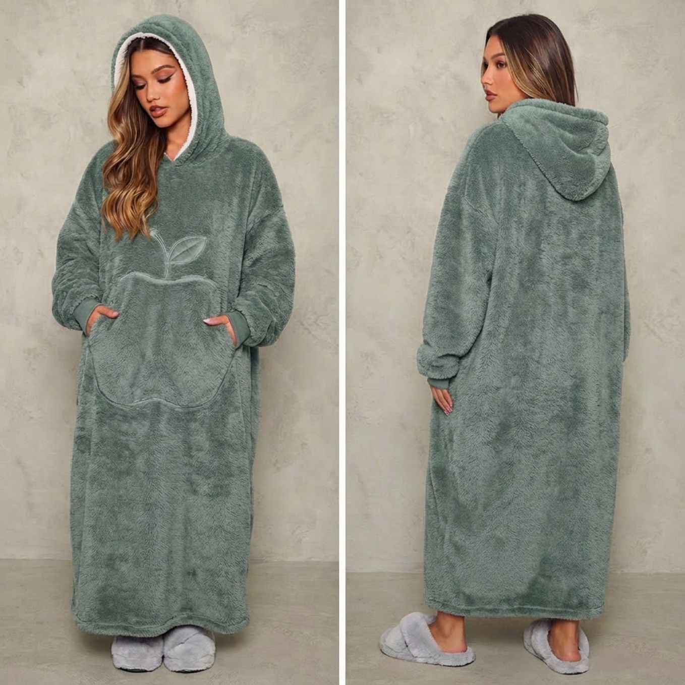 Sweat plaid long vert brume pilou pilou oversize confortable