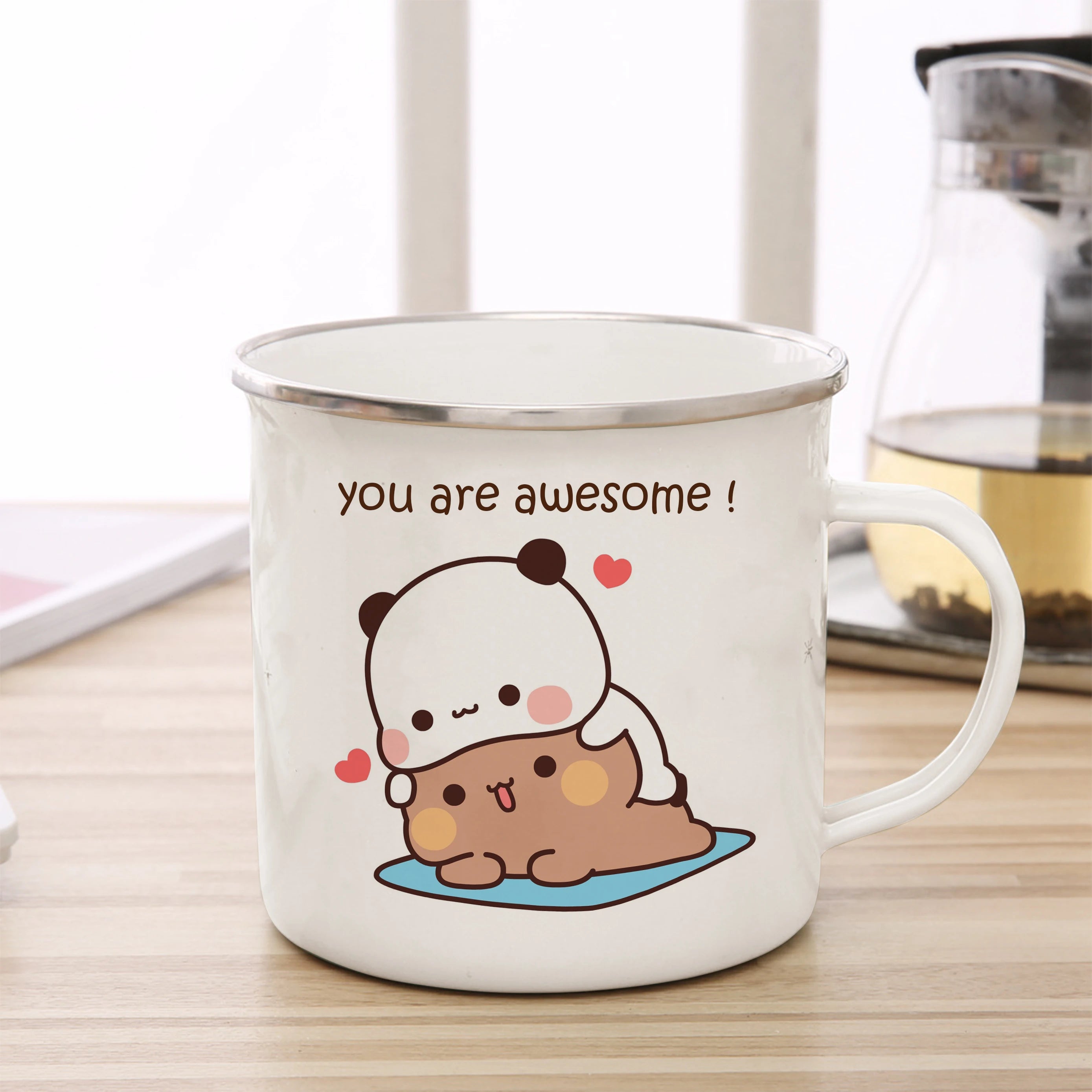 Tasse émaillée kawaii couple panda duo 360 ml mug mignon idée cadeau hiver printemps 2026