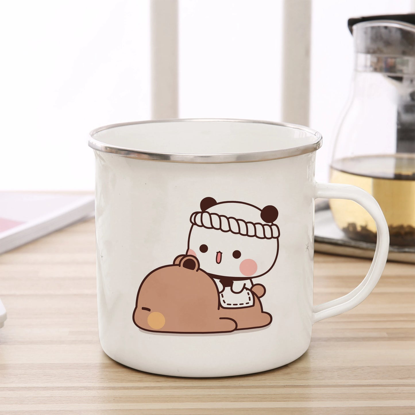 Tasse émaillée panda kawaii câlin illustration mug 360 ml hiver printemps 2026