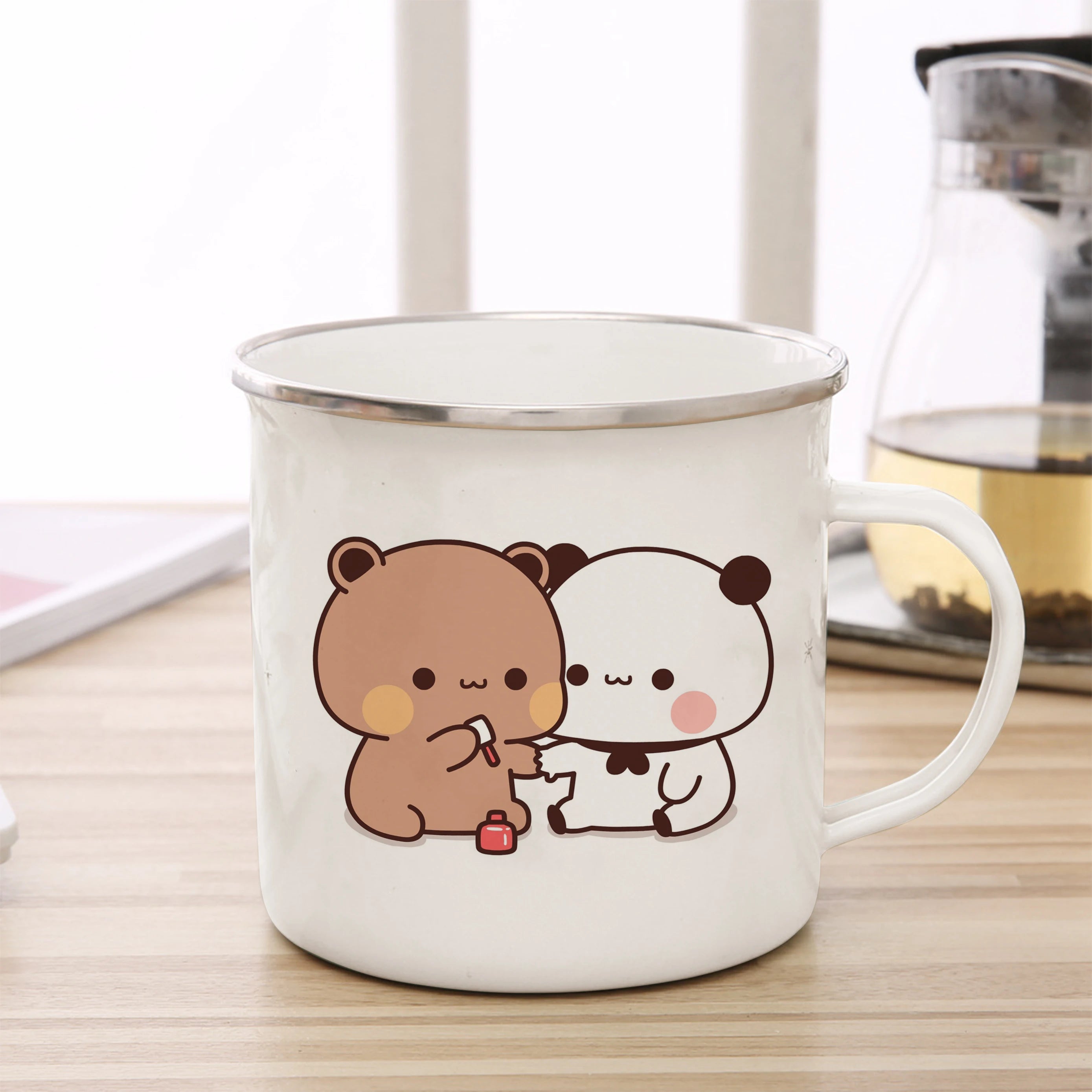 Tasse émaillée kawaii couple panda duo 360 ml – Hiver/Printemps 2026