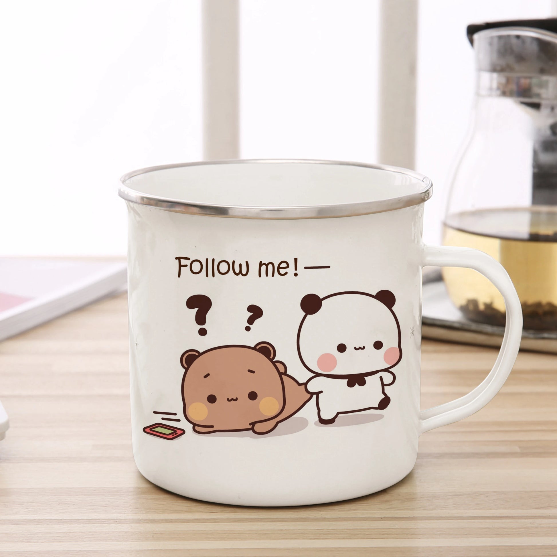 Tasse émaillée panda kawaii couple illustration mug 360 ml hiver printemps 2026