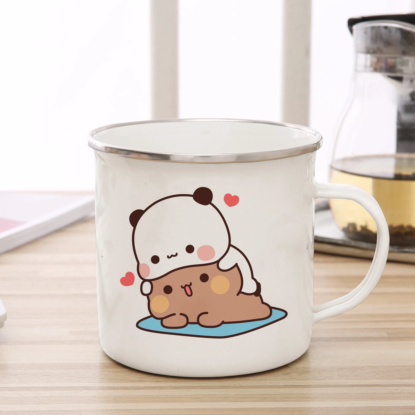Tasse émaillée kawaii couple panda duo mug 360 ml idée cadeau hiver printemps 2026