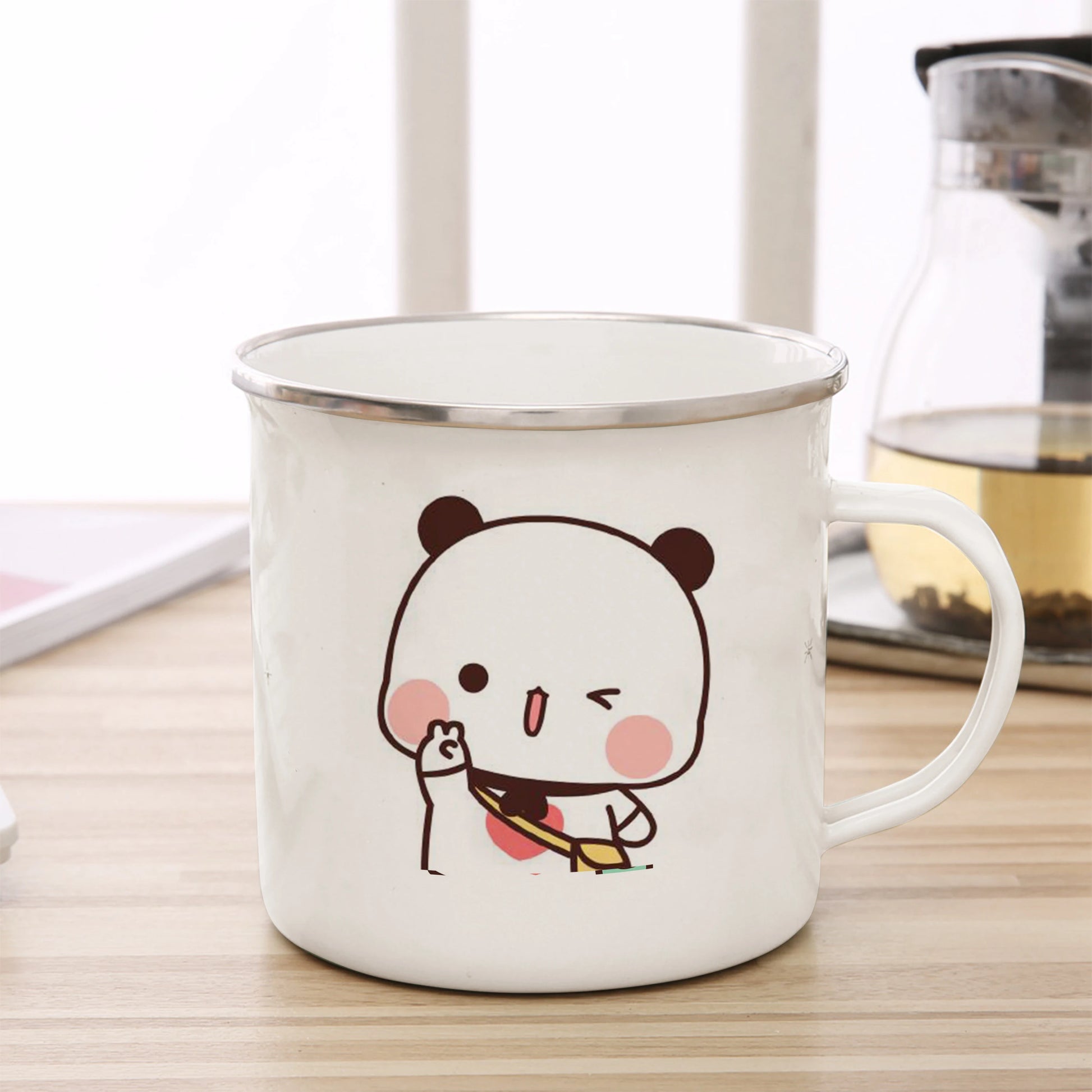 Tasse émaillée panda kawaii illustration cute mug 360 ml hiver printemps 2026