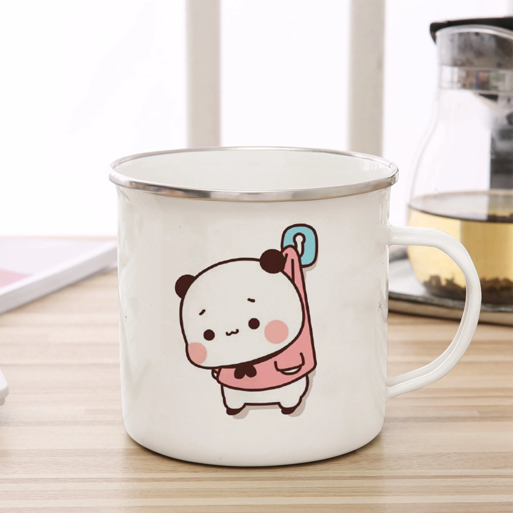 Tasse émaillée panda kawaii illustration cute mug 360 ml hiver printemps 2026